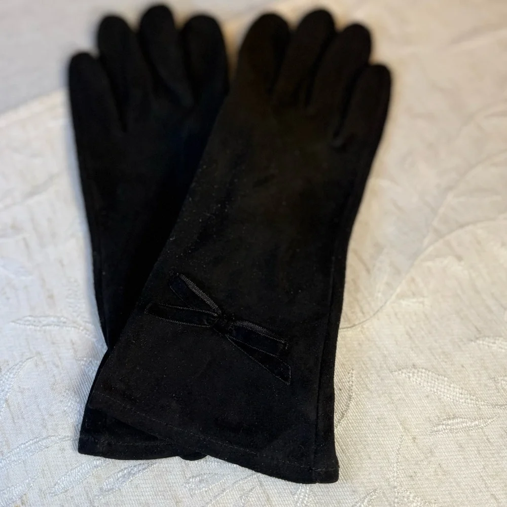 The J Peterman Company‎ Ladies Gloves With Bow Black Size L